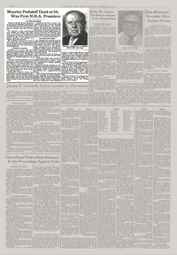 MAURICE PODOLOFF DEAD AT 95, WAS FIRST N.B.A..